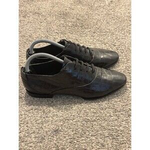 Alexander Wang Ingrid Black Croc Leather Lace Up Oxford Shoes Size 39.5 US 9.5